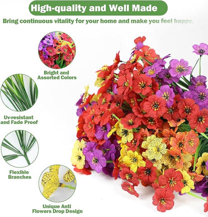 Nepfaivy Artificial Flowers for Outdoors Uv-Resistant - 24 Bundles 4 Colors No-Fade Faux Flowers for Outdoor Planters to Decor Patio Porch Garden Yard, Silk Realistic Faux Outside Flowers Bulk