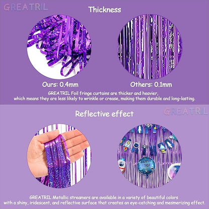 Purple Tinsel Curtain Party Backdrop - GREATRIL Foil Fringe Curtain Party Photo Booth Streamers for Hunters Mermaid Themed Decorations - 1m x 2.5m - Pack of 2