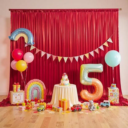 gogoparti 10x10FT Red Sequin Backdrop Curtain - 2 Panels of 5x10FT Wrinkle-Free Glitter Drapes for Photography, Birthdays, Weddings & Graduations