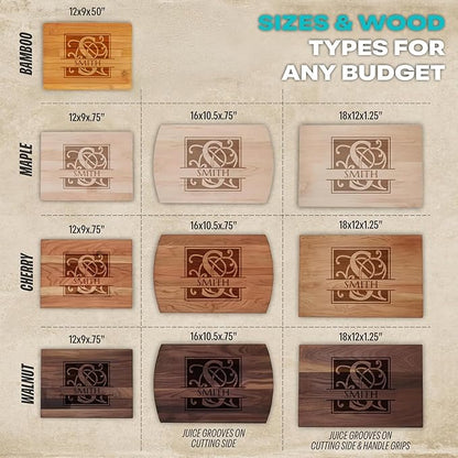 Blue Ridge Mountain Gifts Personalized Cutting Board for Wedding or Anniversary - Laser Engraved Wood Board - Custom Charcuterie Food Tray, Christmas Gift Cutting Board for Mom for Dad