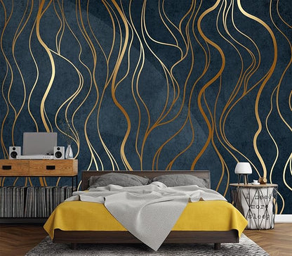 Eierme-Abstract Luxury Golden Wallpaper Wavy line Art Background Dynamic Ribbons 160" x 114"