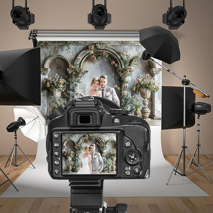 Baocicco 12x10ft Flower Castle Wall Photography Background Vintage Arch European Palace Victoria Wall Backdrop Women Themed Party Birthday Decorations Bridal Shower Ceremony Engagement Photoshoot