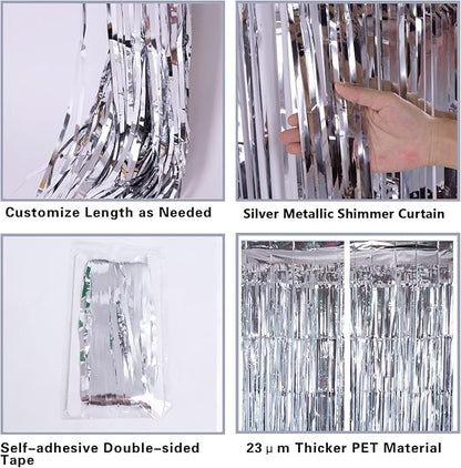 2 Pack Silver Foil Fringe Curtain Backdrop, 3.2Ft x 8.2Ft Metallic Tinsel Foil Fringe Streamer Curtains for Party Photo Booth Props Bachelorette Birthday Bridal Shower Christmas Decorations