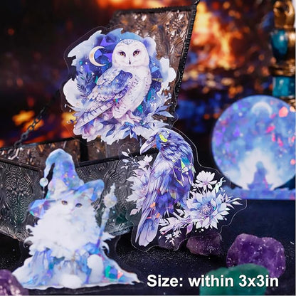 Magical PET Sticker Set, 60Pcs Fantasy Holographic Stickers for Scrapbooking, Journaling, DIY Crafts, and Collage Supplies