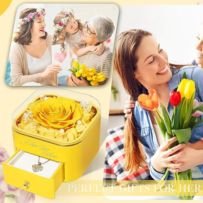 Beferr Birthday Gifts for Women Preserved Real Rose with Necklace Eternal Roses Forever Flowers for Delivery Prime Christmas Day Gifts for Mom Grandma Wife Sister Her from Daughter