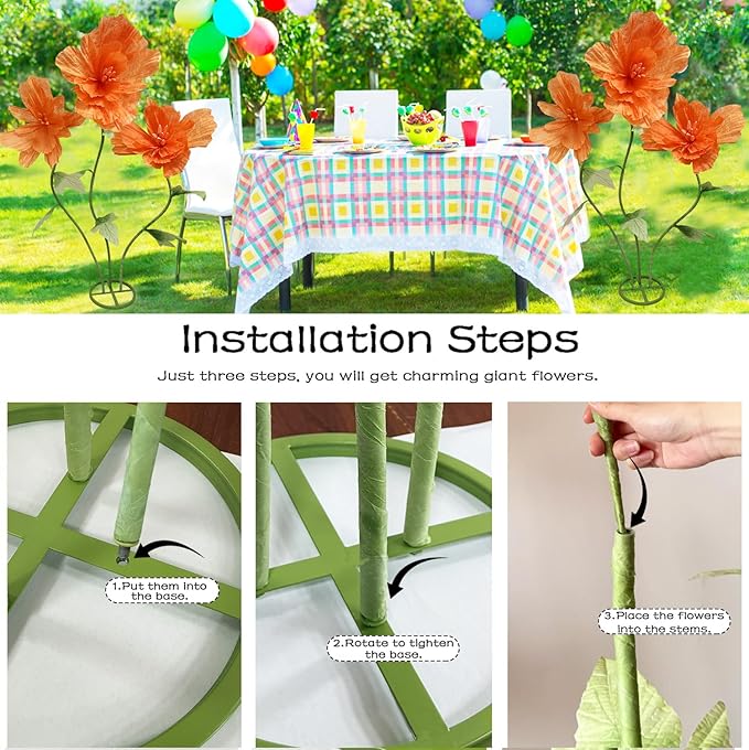 Giant Artificial Paper Flowers Decorations, Huge Realistic Faux Flower Large Wedding Reception Backdrop Home Office Indoor Outdoor Event Party Banquet Background Decor Photographic Props, Orange