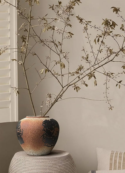 GeLive Round Ceramic Vase Brown Rustic Textured Moon Jar Table Centerpiece Pottery Vase Decorative Planter Pot Flower Container for Fresh Dried Plants Home Decor Kitchen Utensil Holder