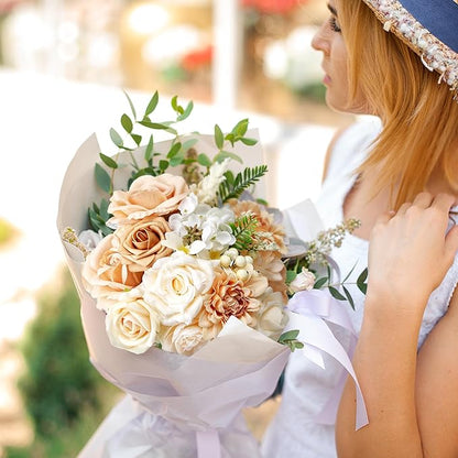 Artificial Flowers, Fake Flowers, Silk Flowers with Stem for DIY Nude Flower Box Wedding Bouquet Centerpieces Shower Party Floral Arrangement Décor