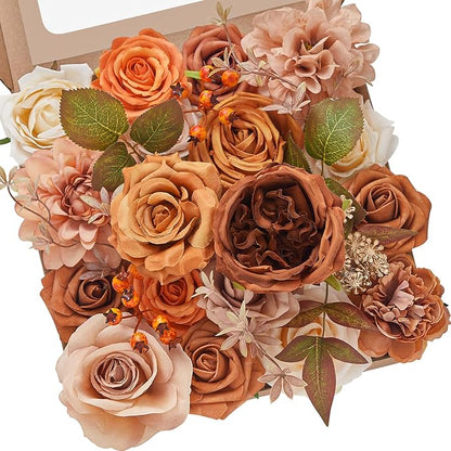 Serwalin Orange Artificial Fall Flowers Combo Box Set Mix Dahlia Flowers for DIY Table Centerpieces Arrangements Home Decorations Wedding Bouquets Decorations