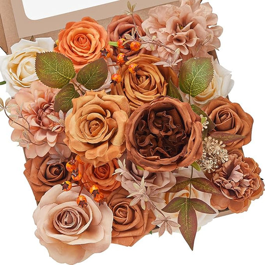 Serwalin Orange Artificial Fall Flowers Combo Box Set Mix Dahlia Flowers for DIY Table Centerpieces Arrangements Home Decorations Wedding Bouquets Decorations