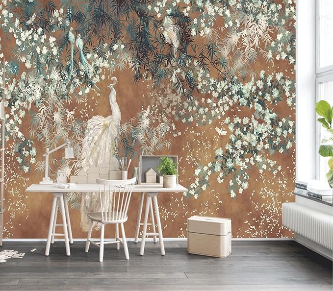 Cliouar-Wall Mural Wallpaper for Bedroom Living Room White Peacock Peel and Stick 137" x 102"