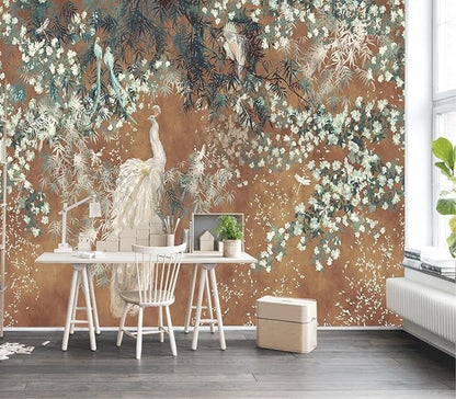 Cliouar-Wall Mural Wallpaper for Bedroom Living Room White Peacock Peel and Stick 160" x 114"