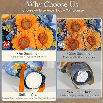 Forever Flowers for Delivery - Preserved Sunflowers Bouquet, Green Sunflowers That Last 3 Years, Eternal Flowers Bouquet for Her Mother Mom Wife Friends Birthday Gifts for Women, Starry Sky Blue