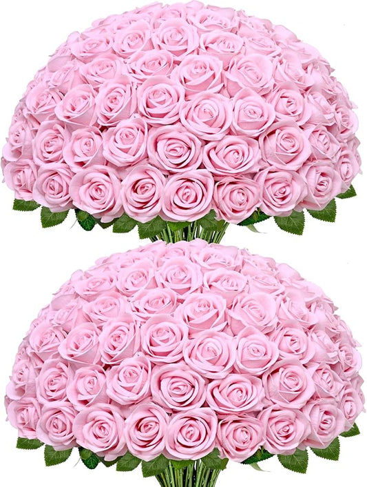 Waipfaru 100 Pcs Pink Roses, Fake Roses Artificial Velet Flowers for Valentines Mothers Day Wedding Centerpieces Decor (Pink)