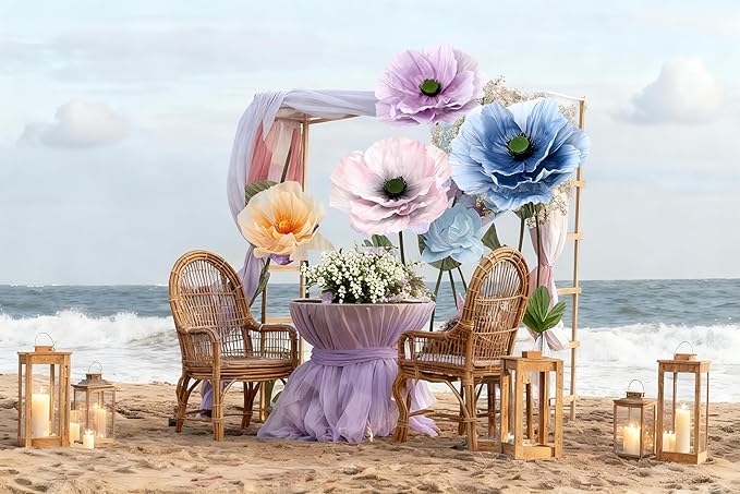 Giant Artificial Flowers 1pack Fake Flowers for Decoration, Fabric Poppy Flower for Wedding Birthday Easter Party Mother's Day Banquet Photography Props Garden Shop Window Display Decor (Blue)