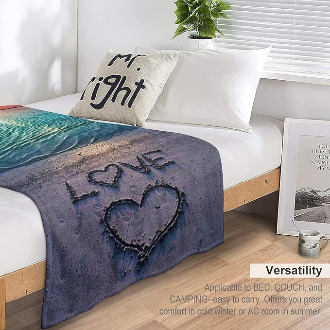 Love Ocean Beach Blanket - Soft, Warm, Cozy Fleece for Kids, Adults - 50"x60"
