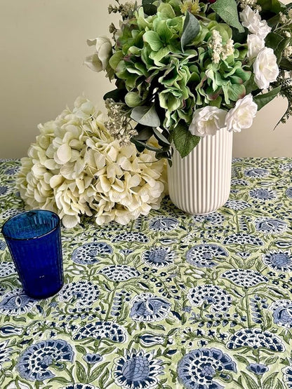 ATOSII Amara 100% Cotton Fall Tablecloth, Handblock Floral Print Rectangle Linen for Kitchen Dining I Parties Wedding Outdoors Picnics Easter I Spring Summer 72 X 120 Inches I 10 Seater Table
