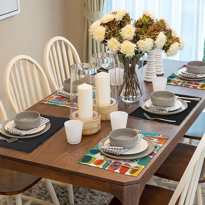 Mid Century Colorful Modern Placemats Set of 4,Kitchen Table Mats for Dining Outdoor Home Decor 12x18 Retro Place Mats 4 PCS, Style-15