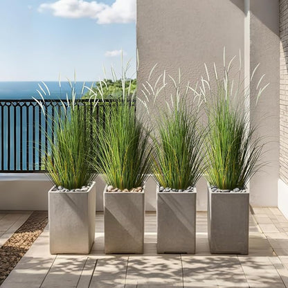 KOL 3ft 2-Pack Artificial Cattail Reed Grass, 35in Artificial Indoor Outdoor Fake Onion Grass Plant, Home Office Wedding Decorative Faux Potted Plant Greenery, Housewarming Gift, White