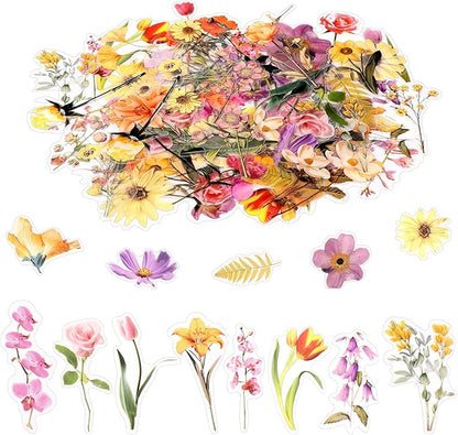 80 Pieces Natural Scrapbooking Stickers, Self-Adhesive Flower Stickers for Scrapbooking Supplies Journal for DIY Craft, Planners, Journal, Notebook Card