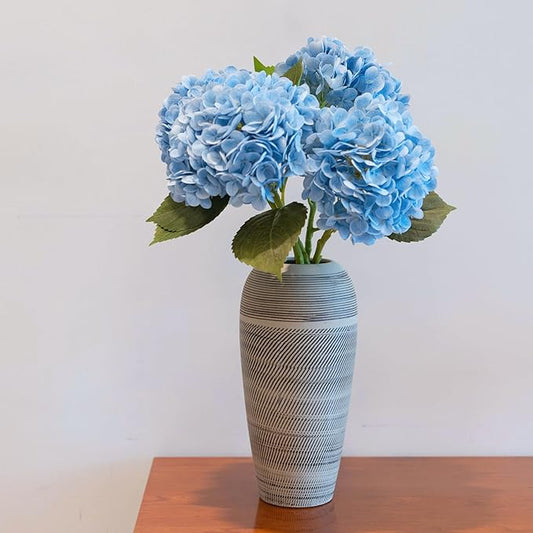 WILD WORKS 4Pcs Light Blue Hydrangea Artificial Flower Natural Lifelike Real 21 inch Long Stem Hydrangea Latex Flower Bouquets for for Christmas Decor Home Party Outdoor Wedding Decoration