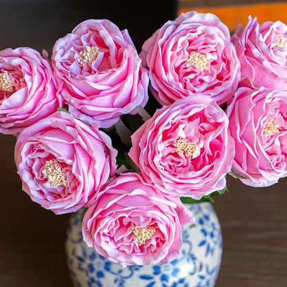 Fake Flowers for Decoration Home Decor Real Touch Artificial Flowers Austin Rose Peony Latex Fake Flower Living Room Decoration Vivid Pink Roses Peonies (Pink 4pcs)