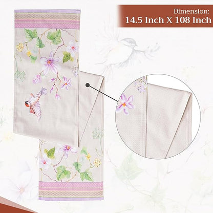 Maison d' Hermine Table Runner 100% Cotton Double Layer Table Runners 108 inches Long Decorative for Home Kitchen Dining Party Wedding Bridal Shower Spring Summer (Magnolia Mornings, 14.50" x 108")