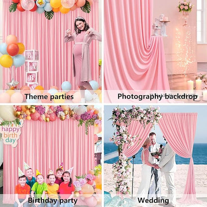 10 x 10 Feet Rose Pink Backdrop Curtain for Partie, Background Curtains for Photoshoot, Birthday, Wedding, Halloween, Thanksgiving, Christmas, New Year Party Decorations 5Ft x 10Ft, 2 Panels