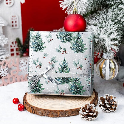 MAYPLUSS Christmas Wrapping Paper Roll - 17 Inch X 33 Feet - Metallic Gift Wrapping Paper Christmas Tree Holly Reversible Red for Holiday Party New Year Kids