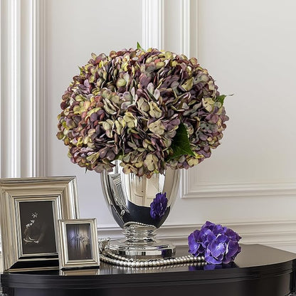 10PCS Fake Hydrangea Artificial Flowers Hydrangea Bouquet for Home Wedding Bridal Bouquet Office Party Table Centerpiece DIY Floral Decor (Autumn Purple)