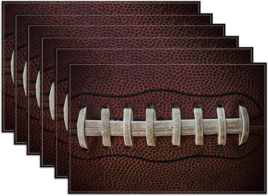 American Football Placemats Set of 6, Sport Ball Lover Linen Place Mat Washable Stain Resistant Table Mats for Farmhouse Kitchen Dining Party Wedding Decor 12x18 Inch