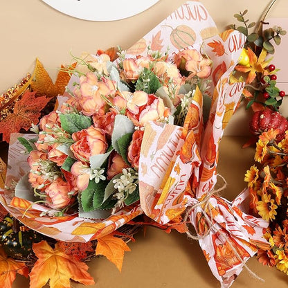 100 Sheets Fall Tissue Paper Bulk, Pumpkins Maple Leaves Truck Hay Pattern Wrapping Paper for Fall Autumn DIY Crafts Thanksgiving Day Gift Bag Fillers Party Supplies, 13.8 x 19.7 Inch