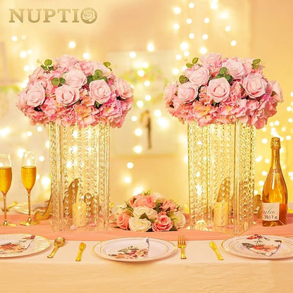 NUPTIO Flower Balls for Wedding Centerpieces - 2 Pcs 15.7 inch Diameter Fake Flower Ball Arrangement Bouquet Party Centerpieces for Tables - Pink Rose Bouquet Centerpiece Flowers for Wedding Table