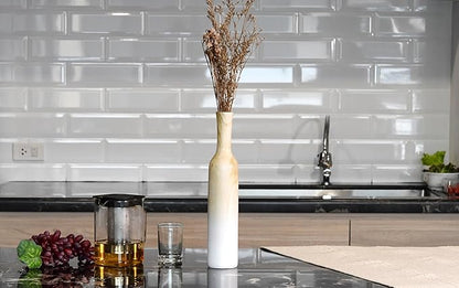AeraVida Sophisticated Hand-Carved Light Brown and White Ombre Wooden Flower Vase| Modern Farmhouse Home Décor | Handicraft Kitchen Bedroom Living Room Home Decoration