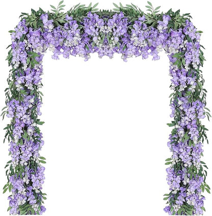 Duovlo 4Pcs 6.6Ft/Piece Imitation Silk Wisteria Garland Hanging Flower Vine for Home Outdoor Garden Ceremony Wedding Arch Floral Decor (Light Purple)