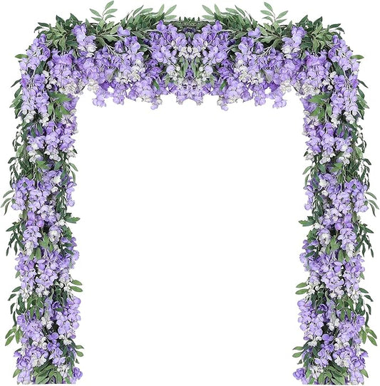 Duovlo 4Pcs 6.6Ft/Piece Imitation Silk Wisteria Garland Hanging Flower Vine for Home Outdoor Garden Ceremony Wedding Arch Floral Decor (Light Purple)