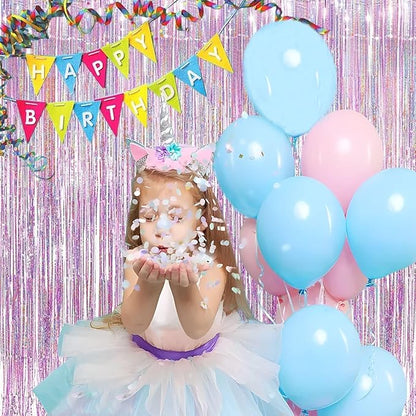 BRAVESHINE Pink Streamers Tinsel Foil Fringe Curtains - 2Pcs 3.2x8.2ft Metallic Party Backdrop for Christmas/New Year/Snowflake/Girl/Princess/Birthday/Bridal Shower/Bachelorette/Engagement Decorations
