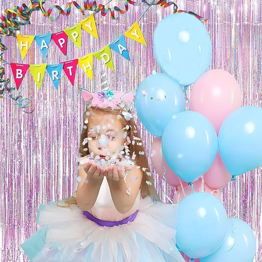 BRAVESHINE Pink Streamers Tinsel Foil Fringe Curtains - 2Pcs 3.2x8.2ft Metallic Party Backdrop for Christmas/New Year/Snowflake/Girl/Princess/Birthday/Bridal Shower/Bachelorette/Engagement Decorations