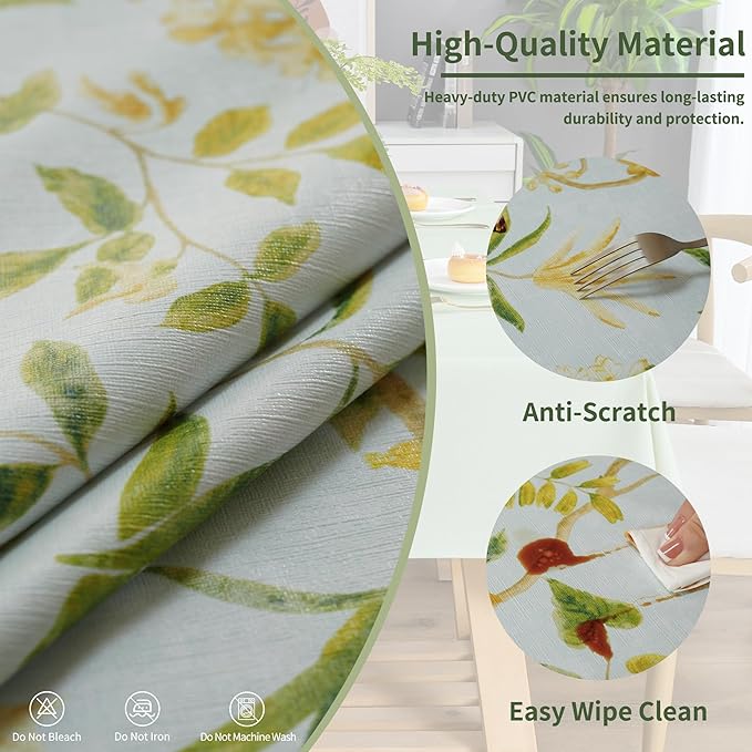 Rectangle Table Cloth,100% Waterproof Tablecloth Oil Proof Spill Proof Vinyl Table Cloth, Wipe Clean Plastic Table Cover for Dining, Camping, Indoor and Outdoor 54" x 102",Leaves