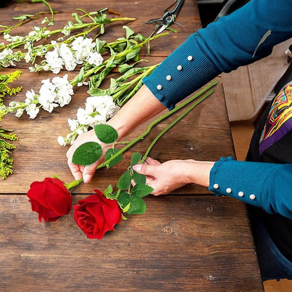 Red Artificial Roses with Long Stems, 12Pcs Realistic Roses Artificial Flowers, Faux Roses | Bulk Fake Flowers for Home Decor, Wedding Party Table Centerpieces, DIY Bouquet