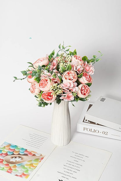 KAOYOO 2 PCS Artificial Peony Bouquet Short Stem for DIY Wedding Decoration Bridal Bouquet Home Decorations(Pink 2-PCS)