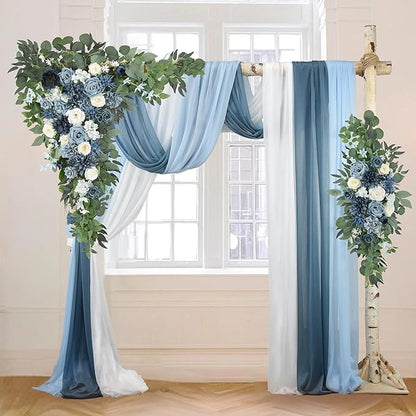 Wedding Arch Flowers Pack of 5,2pcs Large Artificial Floral Swag Arrangement and 3pcs Fabric Drap for Wedding Ceremony Arbor Reception and Backdrop Outdoor Decoration (Blue and White)