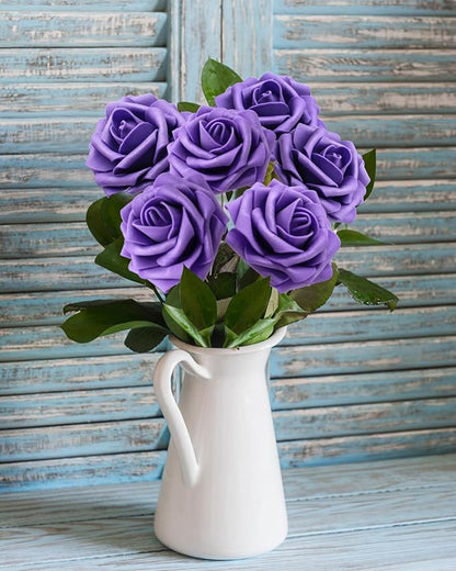 JOYLEX Artificial Flowers Realistic Roses, Real Looking Fake Roses with Stem for DIY Wedding Bouquets Centerpieces Bridal Shower Party Home Romantic Decorations (Dark Purple, Regular 3" - 200pcs)