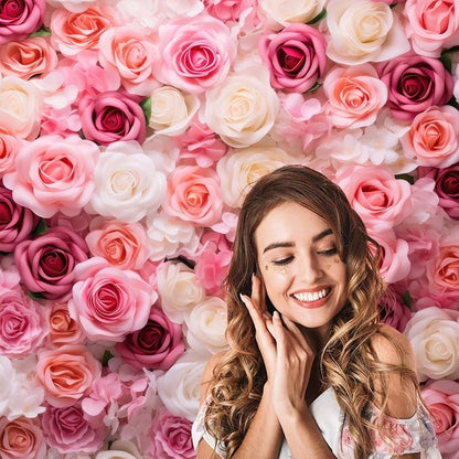 Pink Roses Background Flowers Wall Photography Background Various Floral Roses Backdrops Anniversary Birthday Wedding Baby Shower Backgrounds Decor Children Adults Video Studio Prop 20x10ft