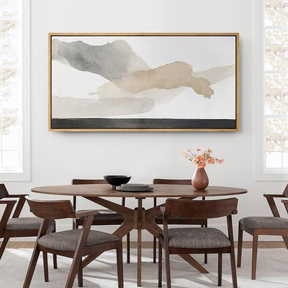 SIGNFORD Extra Large Framed Canvas Print Wall Art Neutral Gray Beige Abstract Brushstroke Illustrations Modern Art Relax/Calm Warm for Living Room, Bedroom, Office - 60"x30"