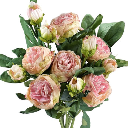 FiveSeasonStuff Vintage Blush Pink Peonies – Realistic Artificial Silk Flowers with Dry-Look Petals, 6 Stems for Rustic Home & Wedding Bridesmaids Bouquet Bridal Showers