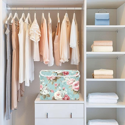 susiyo Cute Floral Pattern Storage Bins with Lids and Carrying Handle Foldable Storage Boxes Organizer Containers Baskets Cube Shelf organizers for Clothes Toys Office