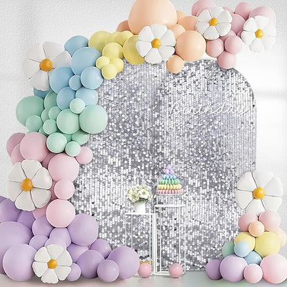 6FT Sequin Arch Backdrop Cover: Silver Big Payette Arch Covers Shimmer Fabirc Backdrop Covers for Party Christmas Deocr