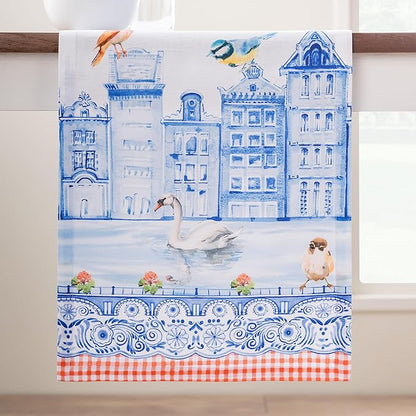 Maison d'Hermine Table Runner 100% Cotton Single Layer TableRunners 72 inches Long Decorative for Home Kitchen Dining Party Baby Shower Wedding Bridal Shower SpringSummer(Amsterdam Canals,14.50"x72")