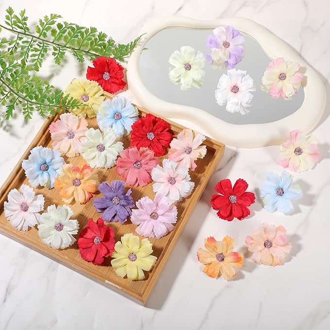 120 Pieces Small Flowers for Crafts Small Silk Faux Flower Fabric Flowers for Decorations Floral Arrangement Decor Daisy Roses Craft Supplies for DIY Wreath Wedding Party Baby Shower Decor